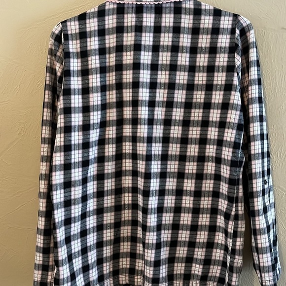 Victoria Secret Pajama Top black white pink plaid roll tabs sleeves Size S - Picture 7 of 13